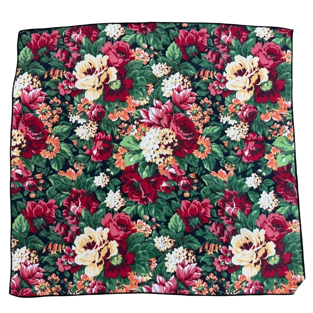 Vintage Floral Cloth Napkins Set of 13 Green Red Rose Botanical Table Linens